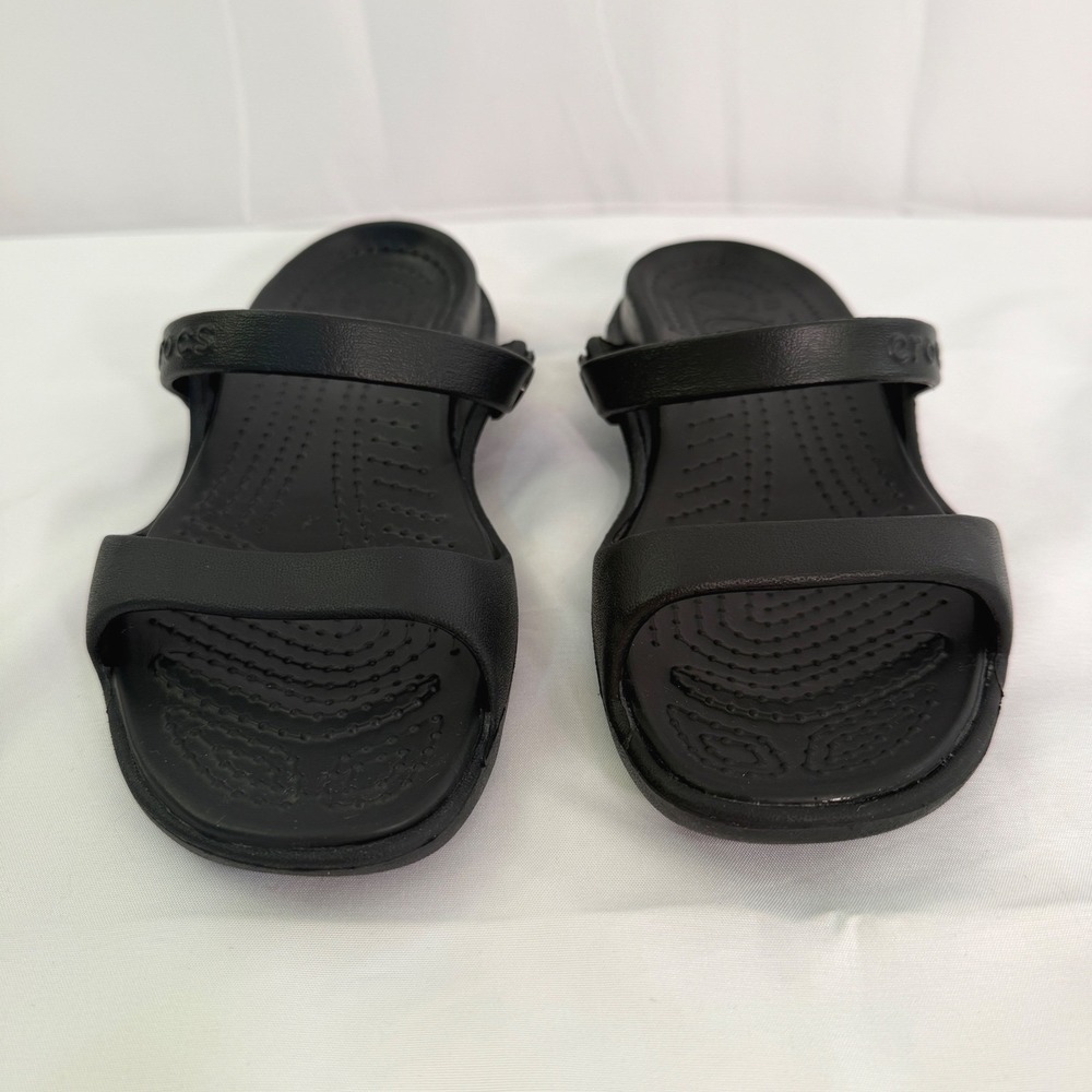 Crocs Cleo II Black Dual Strap Slide Sandals Womens Size 7 Water Friendly Shoes - Picture 12 of 16